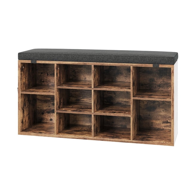 BeesClover Multi-Functional Entryway Bench with Shoe Storage, Padded Seat, 10-Cubby Adjustable Shoe Organizer – Small Shoe Rack Bench with Side Pockets for Hallway, Bedroom, Mudroom, and Living Room
