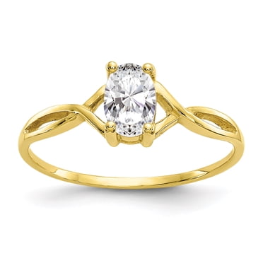 Bague en Or Jaune 10K Polie en Topaze Blanche Géniune avec Pierre de Naissance