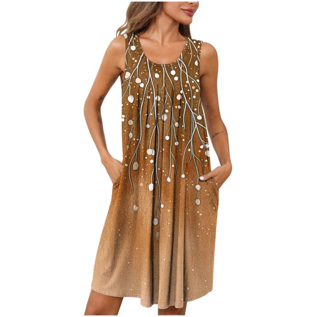 Ovzne Robes Grande Taille pour Femmes aux Formes Robe d'Été Femmes Imprimé avec Poches Chemises de Nuit Sans Manches Vêtements de Nuit devant Plissé Nuisette Col Rond Robe de Nuit Robe d'Été Imprimée Liquidation