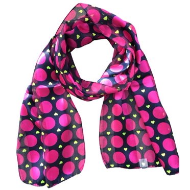 2Chique Boutique Women's Navy & Fuchsia Polka Dot and Heart Satin Stripe Scarf