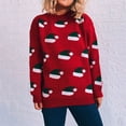 thumbnail image 1 of Qertyioot Women's Christmas Round Neck Sweaters, Winter Printing Splicing Long Sleeve Line Sweater Tops Blouse, 1 of 7