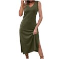 thumbnail image 1 of Mefallenssiah Robe d'Été Confortable Sexy Mode Couleur Unie avec Poches Sans Manches Col en V pour Femmes, 1 of 1