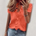 thumbnail image 2 of Femmes Été Volants V-Cou Manches Courtes Solide Imprimé Casual Robe T-Shirt Top T-Shirt pour les Femmes, 2 of 2