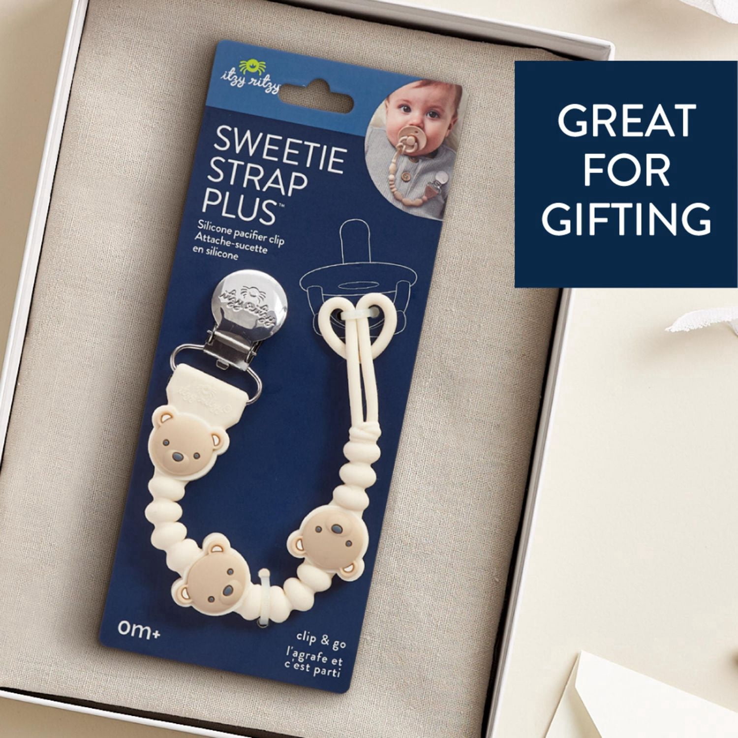 Itzy Ritzy Sweetie Strap Plus Bear Silicone Pacifier Clip for Infants, 0+ Months