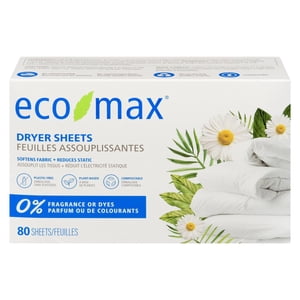Eco-Max Feuilles de sécheuse Sans fragrance 80 Feuilles