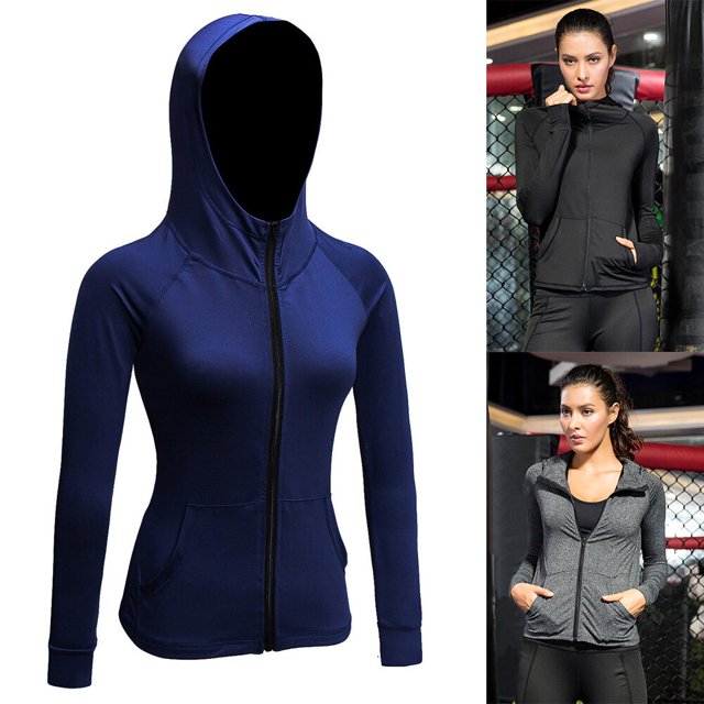 Women Full-zip Hooded Jackets Sport Hoodie Raglan Long Sleeves Pockets Workout Running Exercise Gym Track