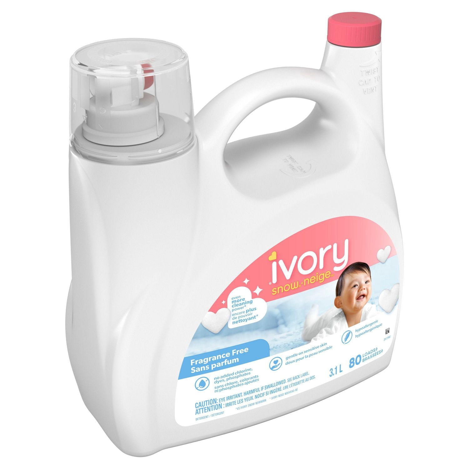 Ivory Snow Free Liquid Laundry Detergent, 3.2 L, 80 Loads, Laundry Detergent for Sensitive Skin, Dermatologist tested