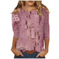 thumbnail image 2 of Hauts pour Femmes T-shirt Ample Imprimé de Mode pour Femmes Blouse à Manches 3/4 Col Rond Hauts Décontractés Hauts à Manches 3/4 pour Femmes en Liquidation, 2 of 5