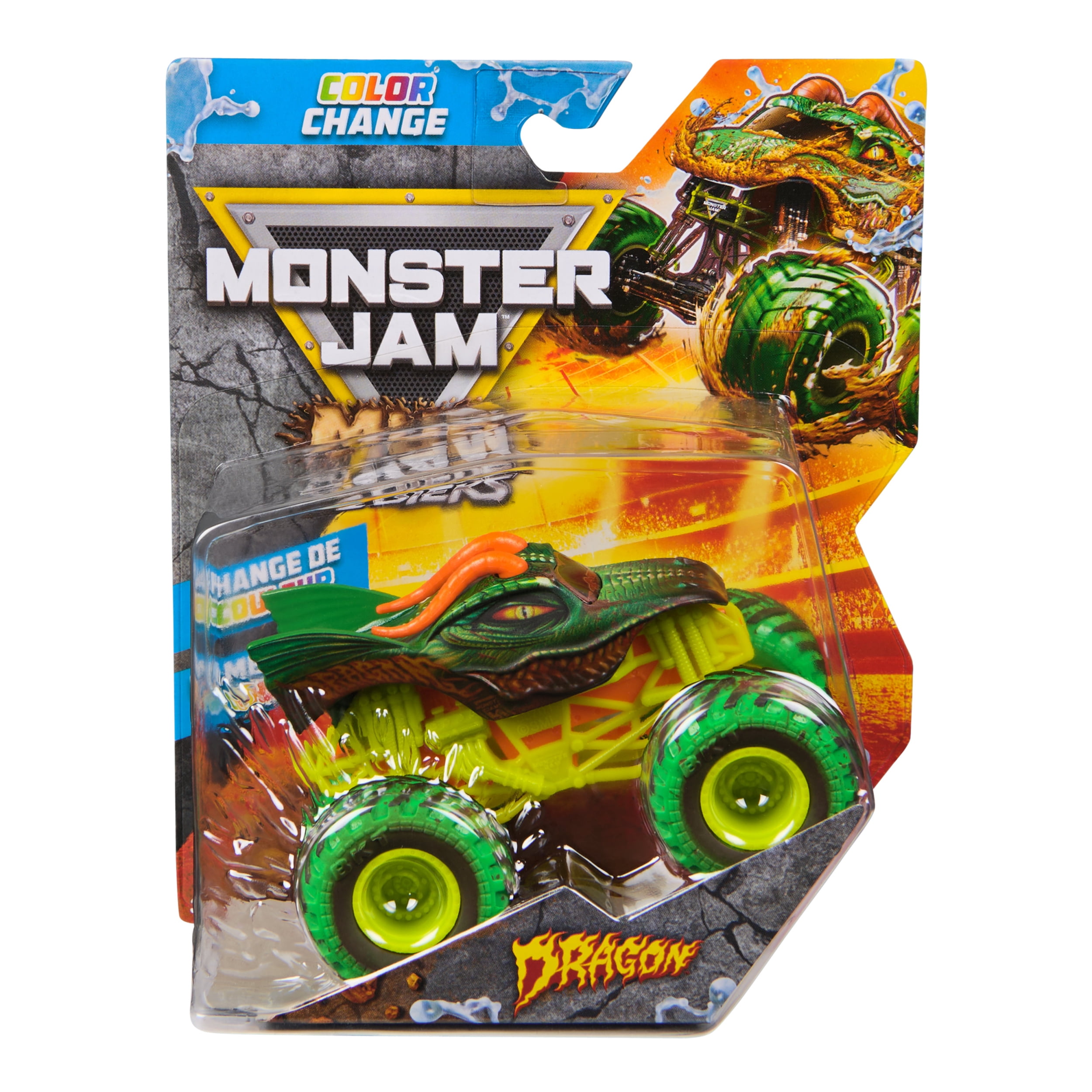 Monster Jam Mud Blasters, Monster truck Monster Jam Dragon qui change de couleur, véhicule en métal moulé à l'échelle 1:64, jouets pour garçons et filles à partir de 3 ans