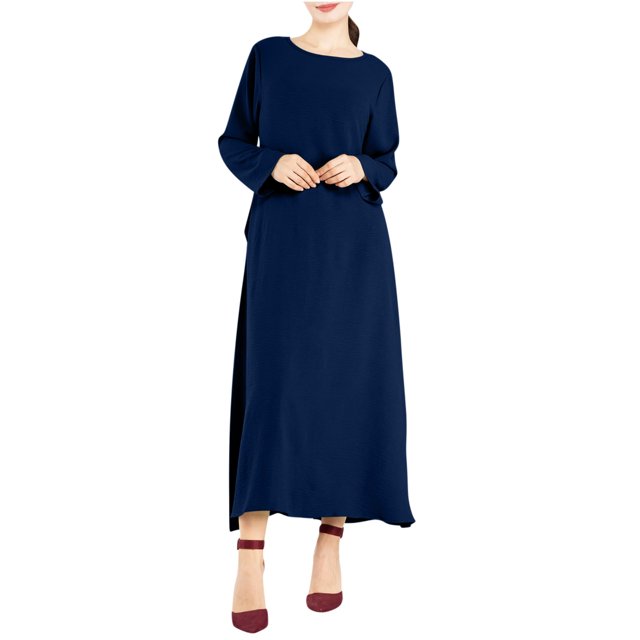 Erwazi Robe Tunique d'Automne pour Femmes, Décontractée, Ample, à Manches Longues, Col Rond, Fluide, Longue, Maxi