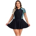 thumbnail image 2 of Xnihocha Maillot anti-UV pour Femmes Grande Taille, une Pièce, Imprimé Tropical, Robe de Bain Rembourrée, Maillot de Bain de Plage Noir Vert 4TG, 2 of 7