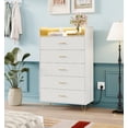thumbnail image 3 of Commode à 5 Tiroirs avec Lumières DEL et Station de Recharge – Haute Commode en Bois Blanche, Éclairage RVB Moderne Contrôlé par Application, Armoire de Rangement pour Chambre, Table de Chevet Étroite, Couleur : Blanc, 3 of 9