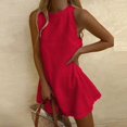 thumbnail image 1 of Robe Courte en Coton et Lin pour Femme Été Unie à Volants Sans Manches Évasée Robe Débardeur Décontractée Col Rond Ample Fête Plage Robes Robe d'Été, 1 of 8