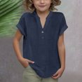 thumbnail image 2 of DecSea Linen Shirts for Kids 2025 Summer Button Down V Neck Short Sleeve Tops Casual Solid Blouses, 2 of 9
