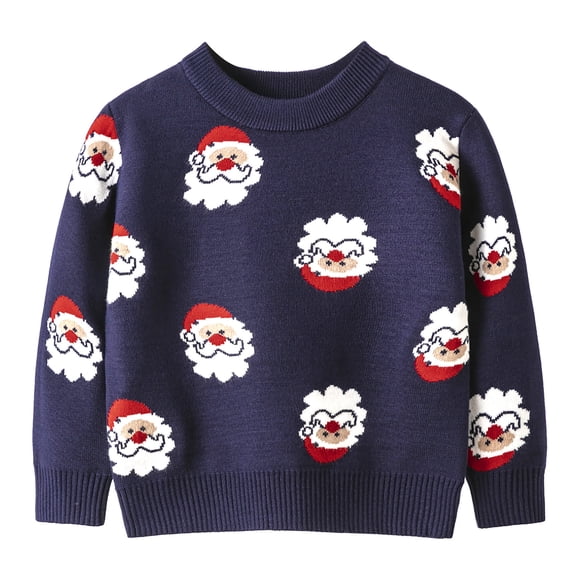 Aocisk Boys Winter Long Sleeve Christmas Cartoon Knit Base Warm Sweater for Toddler Children Clothes Warm Winter Fall Clothing Navy 18-24 Months