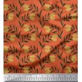 thumbnail image 1 of Soimoi Orange Velvet Fabric Leaves & Clover Flower Hand Drawn Print Sewing Fabric Yard 58 Inch Wide, 1 of 1