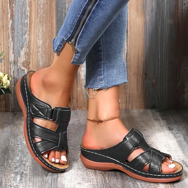 DPTALR Women's Flat Arch-support Sandals Shoes Ladies Beach Orthopedic Sandals Summer Non-Slip Causal Slippers