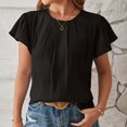 thumbnail image 1 of asjyhkr T-Shirts d'Été pour Femmes à Manches Courtes, Col Rond, Plissés, T-Shirts Unis, T-Shirts Mode, 1 of 5