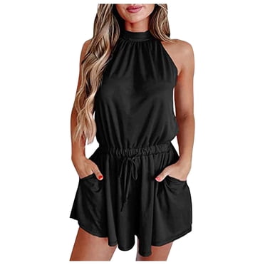Romper Shorts for Women Summer Womens Summer Hanging Neck Open Shoulder Open Back Jumpsuit Casual Shorts Rompers for Women Summer Sexy Rompers and Jumpsuits for Women Sexy
