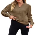 thumbnail image 3 of Solid Color Stand Collar Zipper Women‘s Loose Sweatshirt, 3 of 7