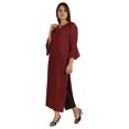 thumbnail image 3 of Moomaya Solid Rayon Kurta For Women bell Sleeve Drawstring Neck Long Ethnic Kurti, 3 of 7