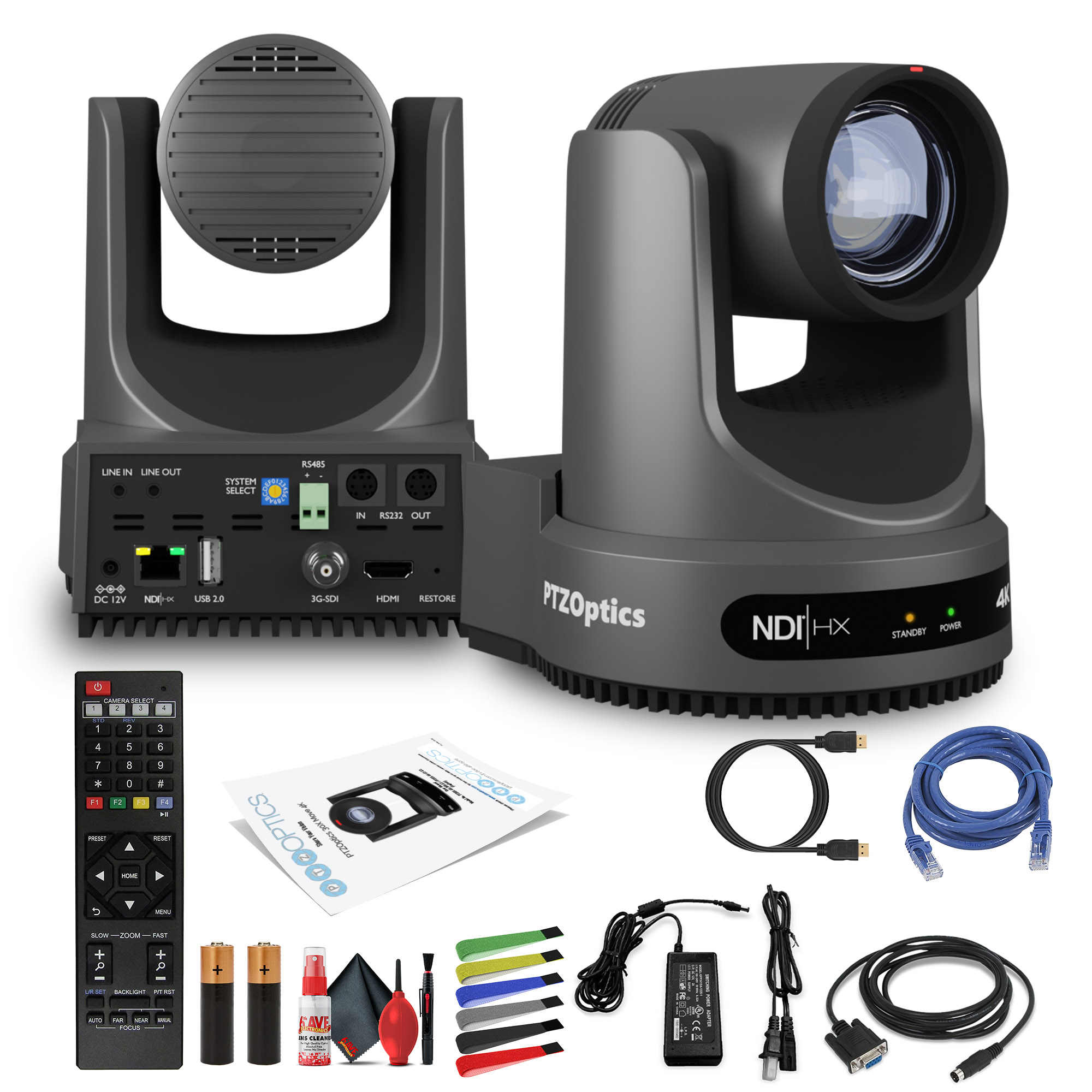 PTZOptics Move 4K SDI/HDMI/USB/IP PTZ Camera with 12x Optical Zoom (Gray) + Lens Cleaning Kit + Cables and More
