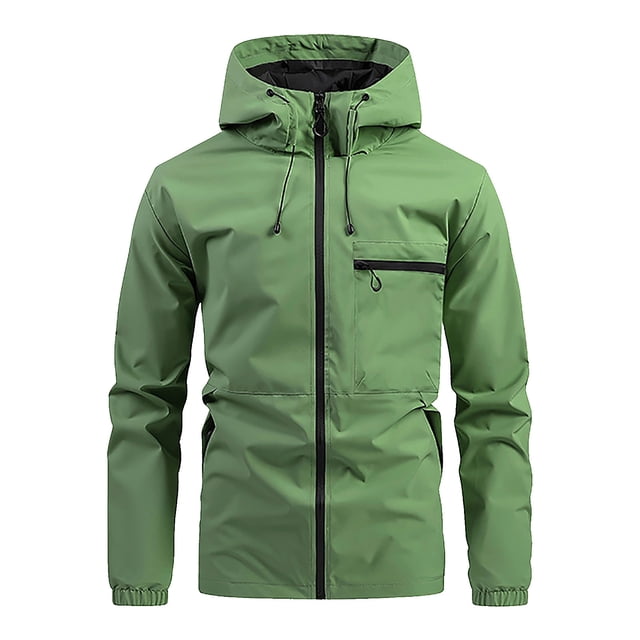 Lovzfmll Men's Hooded Rain Jacket Waterproof Workwear Utility Green, M