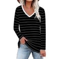 thumbnail image 1 of CEHVOM T-shirt Ample Décontracté à Manches Longues pour Femmes, Col en V, Imprimé à Rayures, Mode, 1 of 5