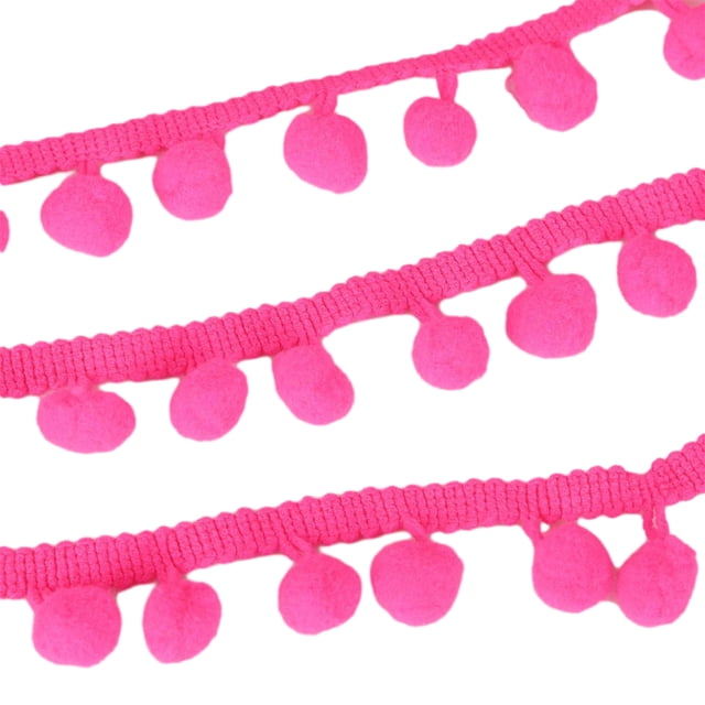 maskred 5 Yards Pom Ball Lace Unique Style With Vibrant Trim Easy To DIY Crafts Fluorescent Pink