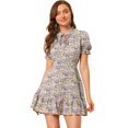 thumbnail image 1 of INSPIRE CHIC Women's Ruffle Floral Bow Tie Chiffon Puff Short Sleeve Summer Dress, 1 of 6