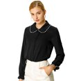 thumbnail image 1 of INSPIRE CHIC Women's Sweet Ruffle Peter Pan Collar Button Up Work Shirts Black M, 1 of 6