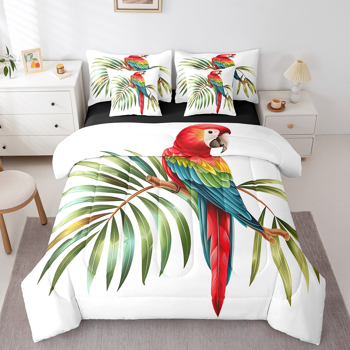 YST Dessin Animé Parrot Ensemble de Literie 7 Pcs Tout-en-un Animal Mignon, Ensemble de Couette Format Simple, Doux