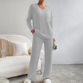 thumbnail image 3 of Yuyuzo Ensembles 2 Pcs pour Femmes Ensembles de Détente Côtelés Chemises à Manches Longues à Col en V Pantalons à Jambe Droite Vêtements de Mode d'Automne, 3 of 7