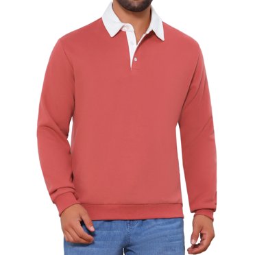 INSPIRE CHIC Chandail en Molleton Polo à Manches Longues Col Contrastant pour Hommes G Rouge