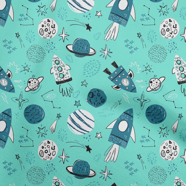 oneOone Cotton Flex Turquoise Blue Fabric Galaxy Sewing Craft Projects Fabric Prints By Yard 40 Inch Wide