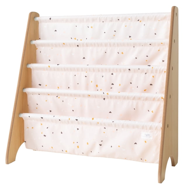 3 Sprouts Recycled Fabric Kids Book Rack Storage Bookshelf Organizer in Pale Pink Terrazzo for Ages 3+