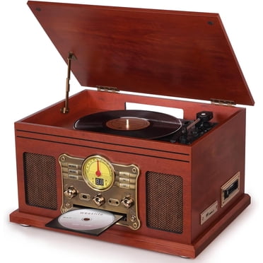 DIGITNOW Bluetooth Record Player 3-Speed Turntable with Stereo Speaker, Cassette Player, FM Radio