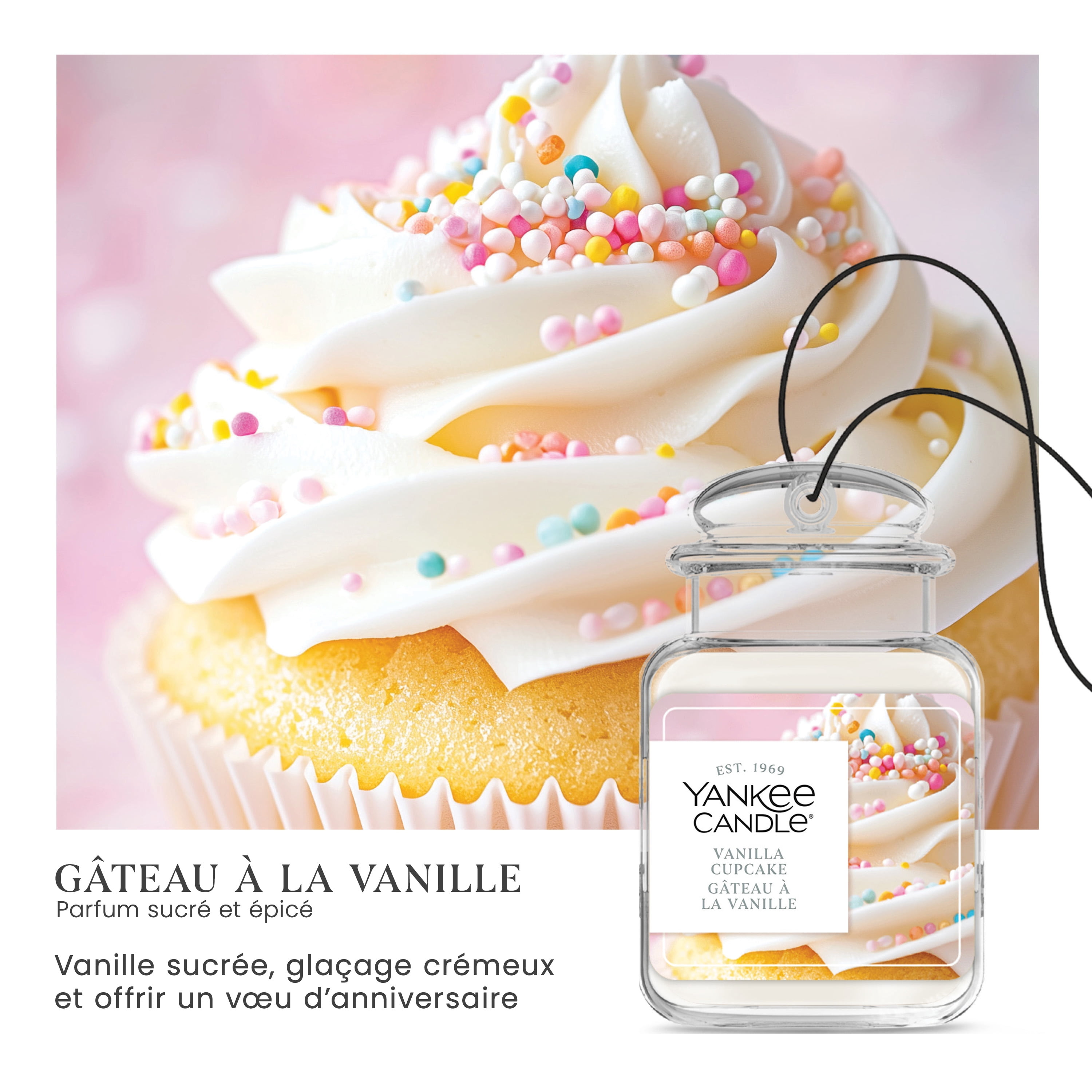 Désodorisant de voiture Yankee Candle Car Jar Ultimate, parfum Gâteau à la vanille - neutralise les odeurs jusqu’à 30 jours