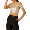 thumbnail image 2 of INSPIRE CHIC Women's Metallic Shiny Party Off Shoulder Crop Top, 2 of 6