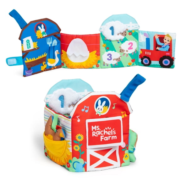 Ms. Rachel Sensory Learning Farm, Livre en tissu pliable pour bébé avec vache en peluche, miroir, jouets éducatifs pour bébés de 3 à 18 mois