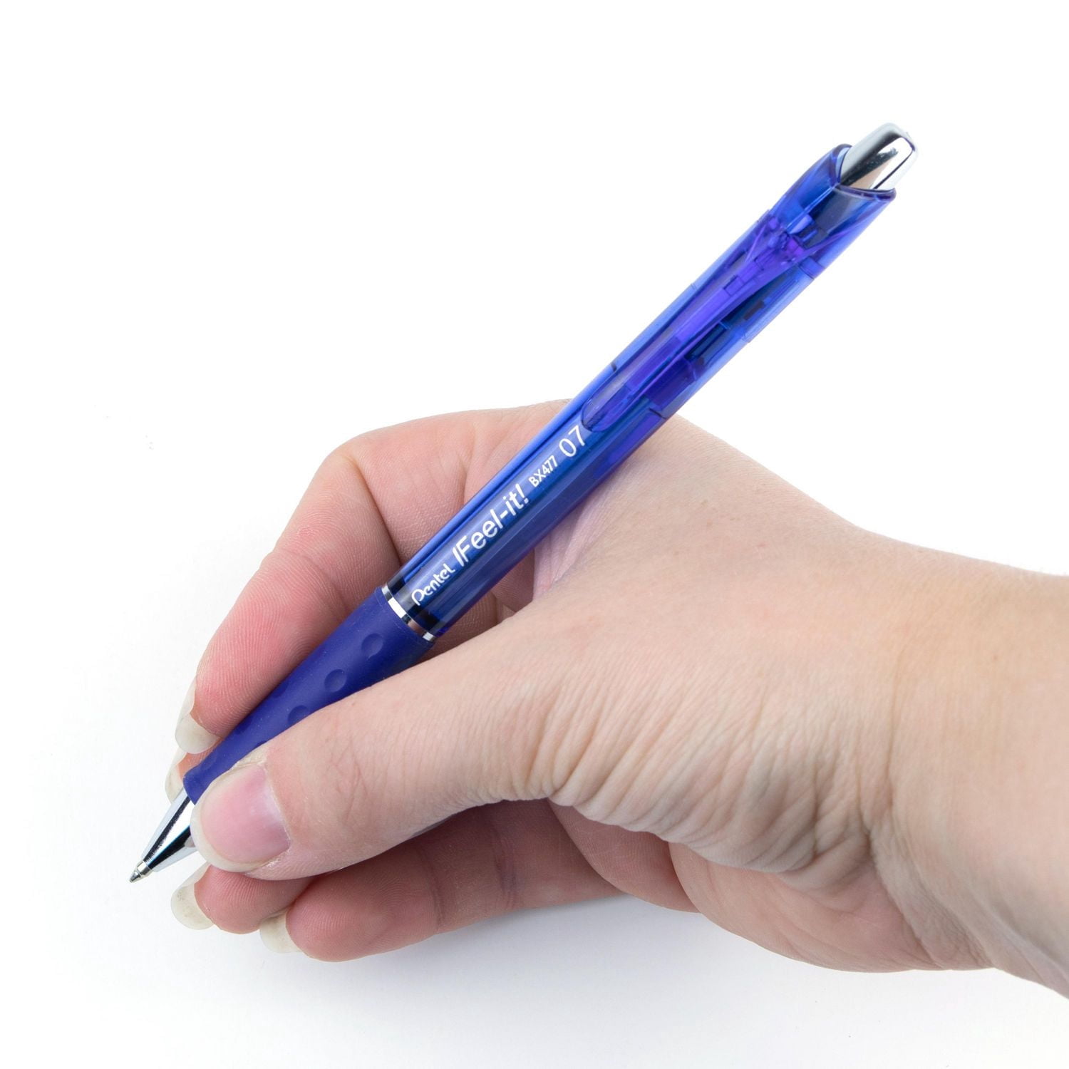Pentel Feel-It!, Low Viscosity, Retractable Ballpoint Pen, Blue Ink, Metal Tip, 0.7mm, Box of 12
