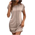 thumbnail image 2 of Ovzne Robes pour Femmes Robe de Plage Robe Décontractée pour Femmes Couleur Unie Col Rond Manches Courtes Robe Décontractée Robe Grande Taille Manches Courtes Liquidation, 2 of 7