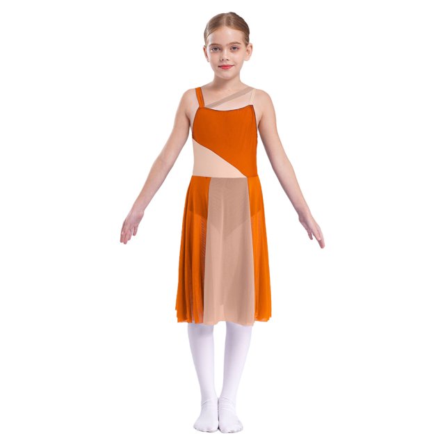Oyolan Robe de Danse Ballet Sans Manches en Maille Transparente pour Filles Orange 12