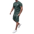 thumbnail image 4 of Men's Suits 2 | 2024 Summer Tracksuit for Men Plus Size Short Sleeve O Neck Athletic Suit Casual Color Block Drawstring Waist Tracksuit Set, 4 of 6