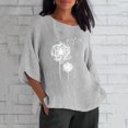 thumbnail image 1 of Hauts d'Été pour Femmes 2023 Mode Femmes Décontracté Manches Trois-Quarts Col Rond Coton Lin Imprimé Hauts Unis Blouse Bohème T-Shirt Grande Taille pour Femmes, 1 of 5
