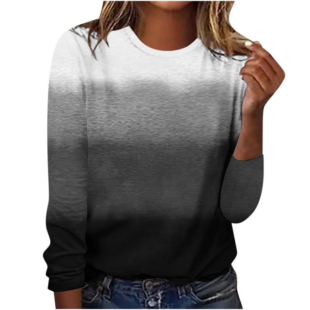 Hauts à Manches Longues pour Femmes Mode Femme Col Rond Imprimé Blouse T-Shirt Manches Longues T-Shirts Manches Longues pour Femmes