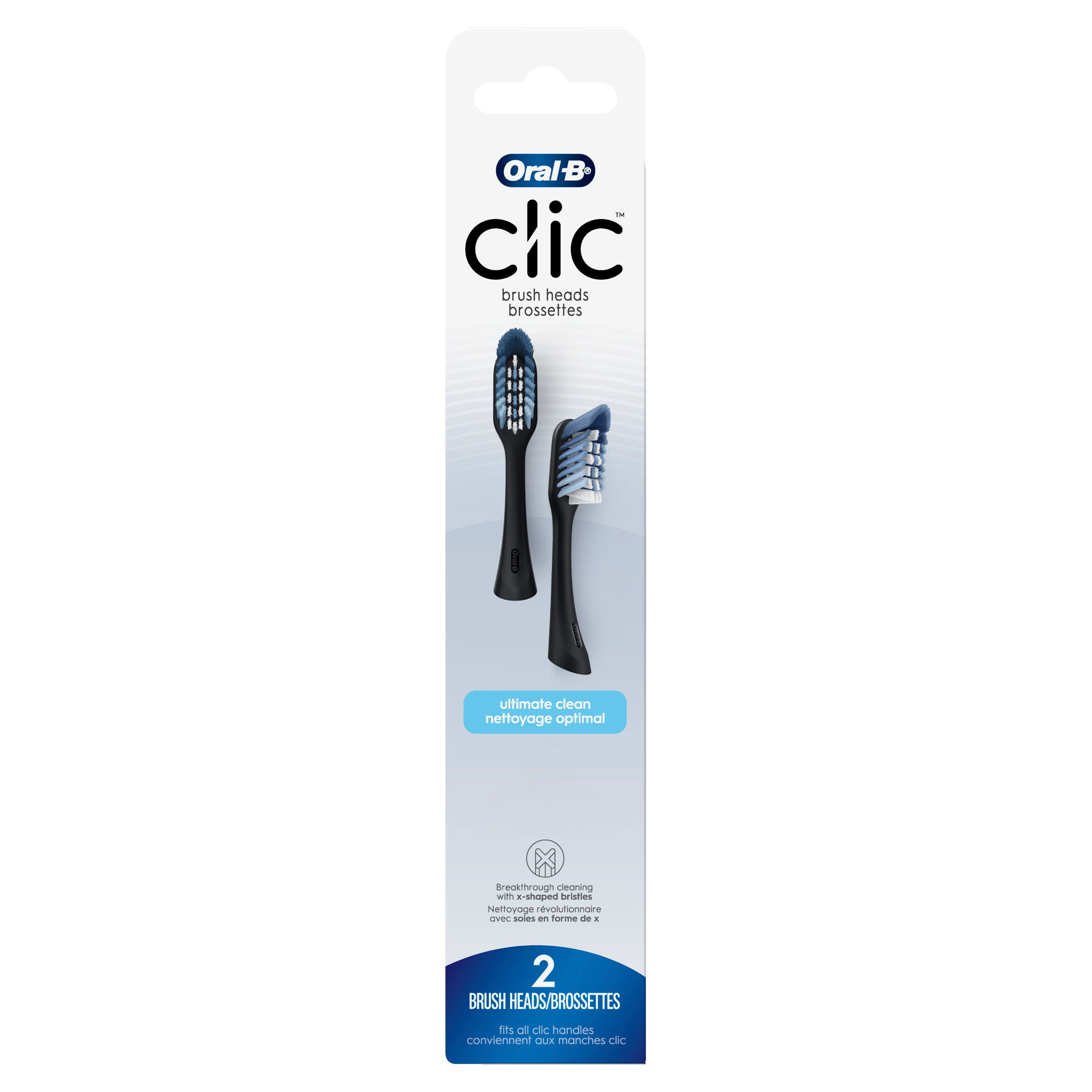 Oral-B Clic Têtes de Brosse de Rechange pour Brosse à Dents Nettoyage Optimal, Noir Lot de 2