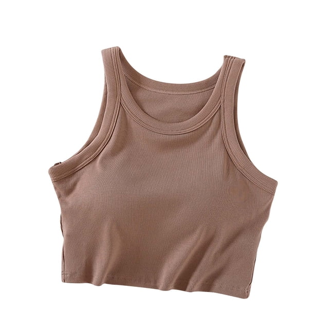 Timegard Camisoles pour Femmes Côtelées d'Été à Col Rond Sans Manches Confortables Courtes avec Soutien-Gorge Intégré
