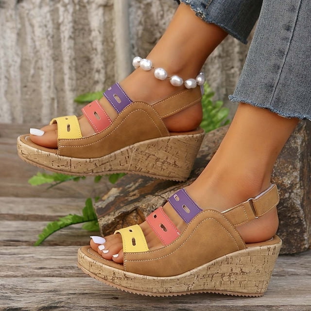 Styesk Womens Sandals Women's New Summer Large Size Mixed Color Muffin Fish Mouth Platform Wedge Sandals