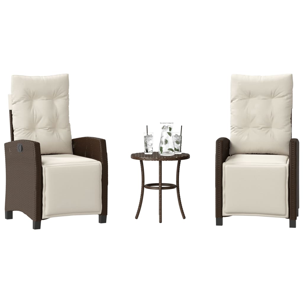 vidaXL Ensemble Bistro 3 Pcs avec Coussins en Rotin Poly Brun